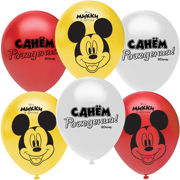 Шар (12"/30 см) Микки Маус, Ассорти, пастель, 2 ст, 12 шт.