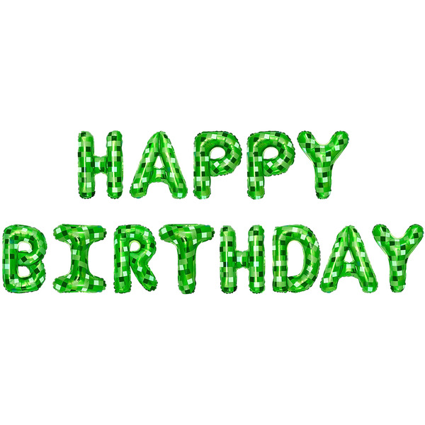 Набор шаров-букв (16"/41 см) Мини-Надпись "Happy Birthday", Пиксели, Зеленый, 1 шт.