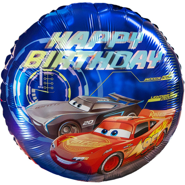 Шар (18"/46 см) Круг, Гоночные машинки, Happy Birthday, 1 шт. в уп.