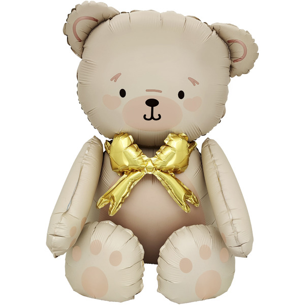 Шар 3D (28"/71 см) Фигура, Сидячий мишка с бантиком, Сатин, 1 шт. в уп.