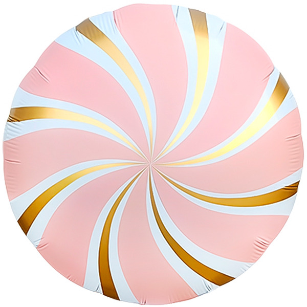Шар (18"/46 см) Круг, Леденец, Розовый/Золото, Сатин, 1 шт.