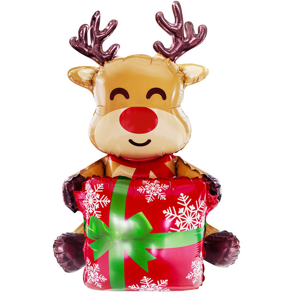 Шар 3D (59"/150 см) Фигура, Олень с подарком, 1 шт. в уп.