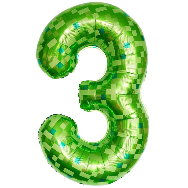 Шар (40"/102 см) Цифра, 3 Пиксели, Зеленый, 1 шт. в уп.