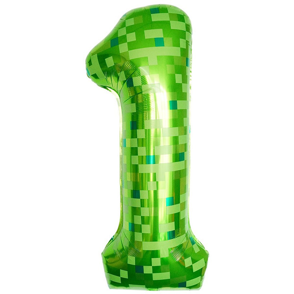Шар (40"/102 см) Цифра, 1 Пиксели, Зеленый, 1 шт. в уп.