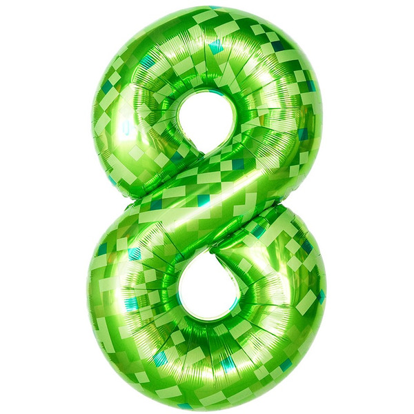 Шар (40"/102 см) Цифра, 8 Пиксели, Зеленый, 1 шт. в уп.