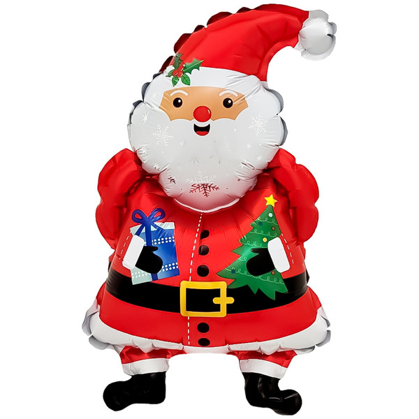 Шар с клапаном (16"/41 см) Мини-фигура, Дед Мороз с подарками, 5 шт. в уп.