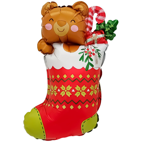 Шар с клапаном (17"/43 см) Мини-фигура, Новогодний носок с подарками, 5 шт. в уп.