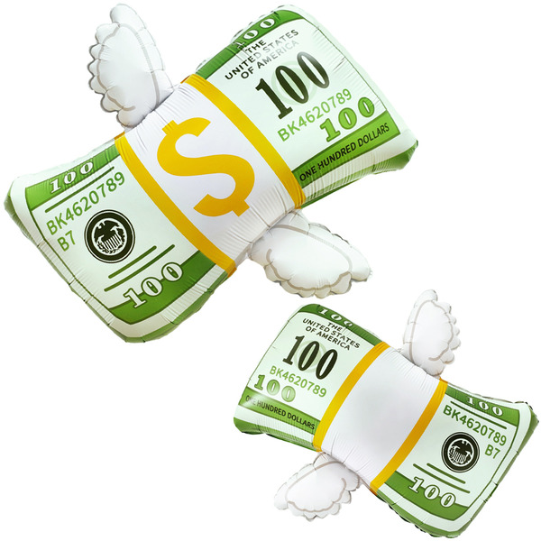 Шар (29"/74 см) Фигура, Доллары с крыльями, 1 шт. в уп.