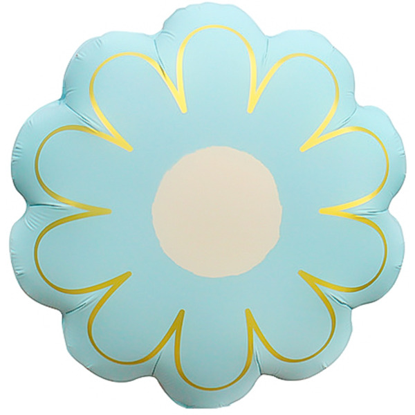 Шар (21"/53 см) Цветок, Ромашка, Золотые лепестки, Голубой, Сатин, 1 шт.