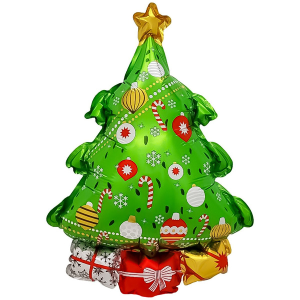 Шар с клапаном (17"/43 см) Мини-фигура, Новогодняя елочка, 5 шт. в уп.