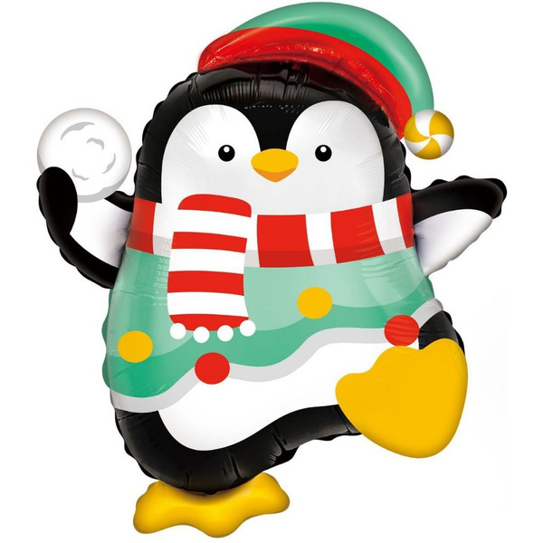 Шар (26"/66 см) Фигура, Пингвин со снежком, 1 шт. в уп.