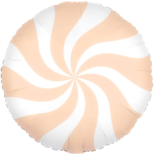 Шар (18"/46 см) Круг, Леденец, Персиковый/Белый, 1 шт.