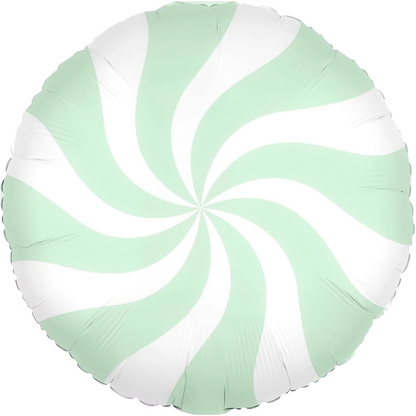 Шар (18"/46 см) Круг, Леденец, Мятный/Белый, 1 шт.