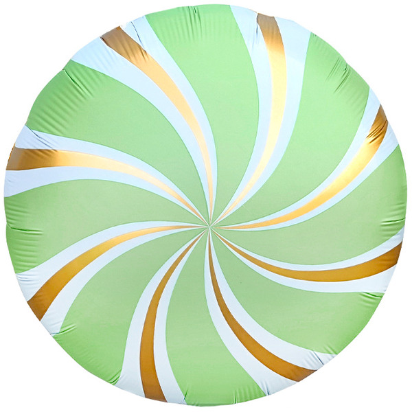 Шар (18"/46 см) Круг, Леденец, Мятный/Золото, Сатин, 1 шт.