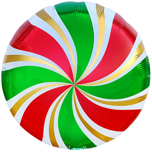 Шар (18"/46 см) Круг, Леденец, Красный/Зеленый, 1 шт. в уп.