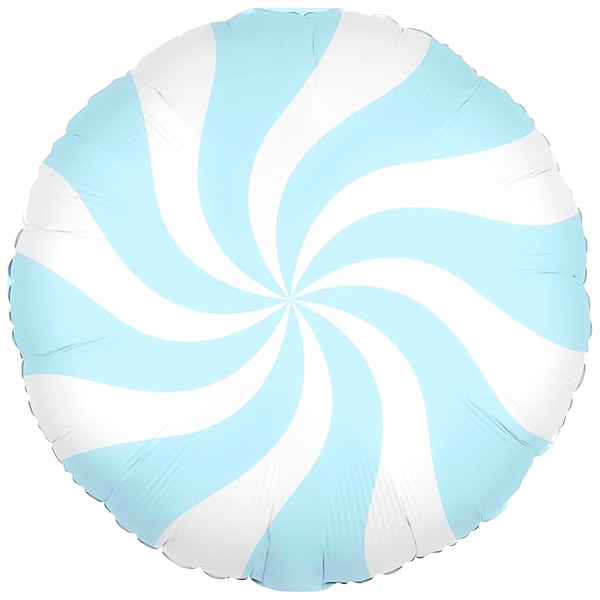 Шар (18"/46 см) Круг, Леденец, Голубой/Белый, 1 шт.