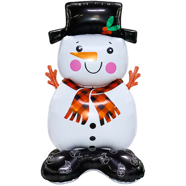 Шар 3D (62"/157 см) Фигура на подставке, Снеговик в цилиндре, 1 шт. в уп.