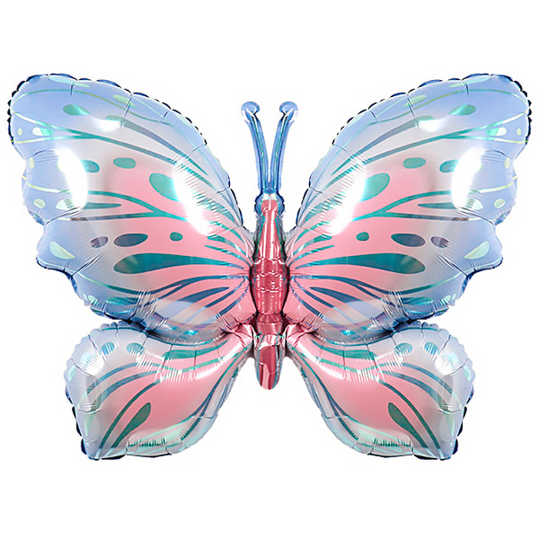 Шар (40"/102 см) Фигура, Воздушная бабочка, Голубой/Розовый, 1 шт. в уп.