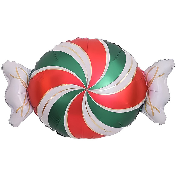 Шар (25"/64 см) Фигура, Конфета, Золотые полоски, Красный/Зеленый, 1 шт.