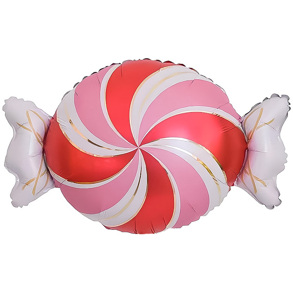 Шар (25"/64 см) Фигура, Конфета, Золотые полоски, Розовый/Красный, 1 шт.