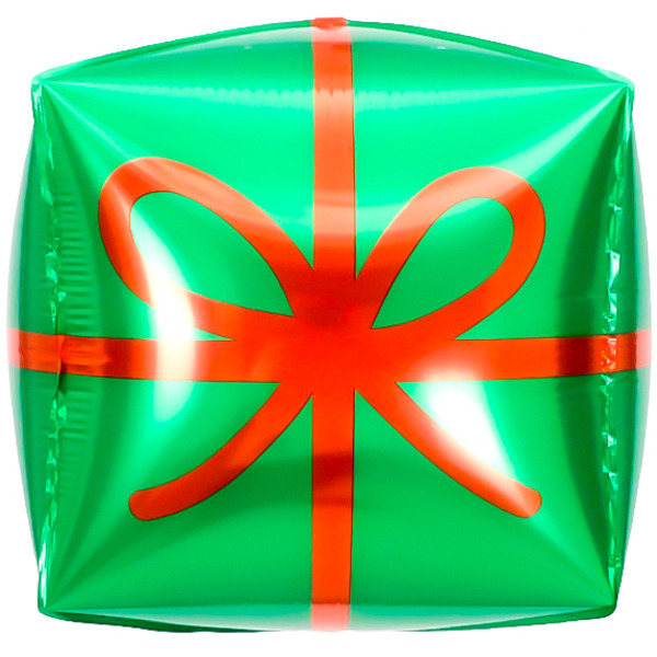 Шар 3D (22"/56 см) Куб, Подарок, Зеленый/Красный, 1 шт.