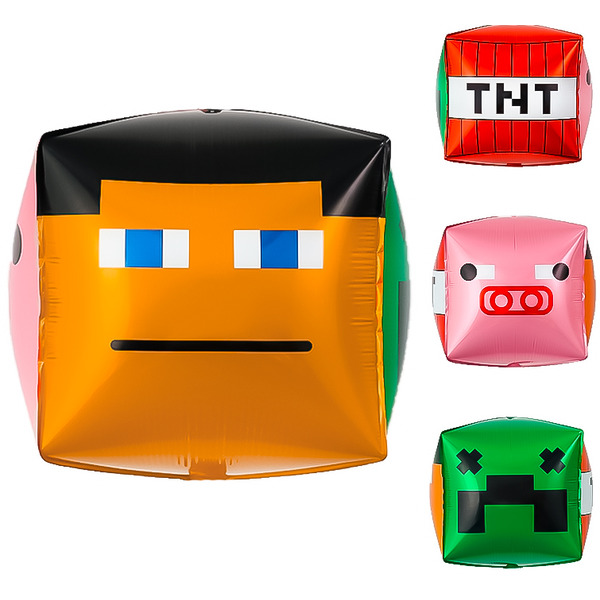 Шар 3D (22"/56 см) Куб, Пиксели, Герои, 1 шт.