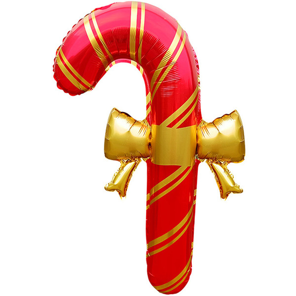 Шар (30"/76 см) Фигура, Леденец трость, Золотой бант (надув воздухом), Красный, 1 шт. в уп.