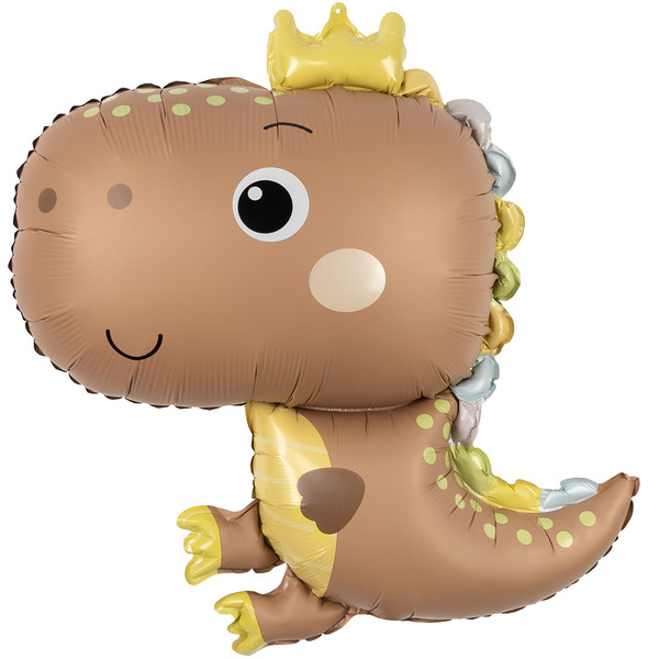 Шар (31"/79 см) Фигура, Динозаврик в короне, Бежевый, Сатин, 1 шт. в уп.