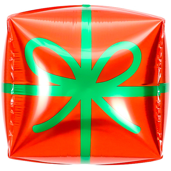 Шар 3D (22"/56 см) Куб, Подарок, Красный/Зеленый, 1 шт.