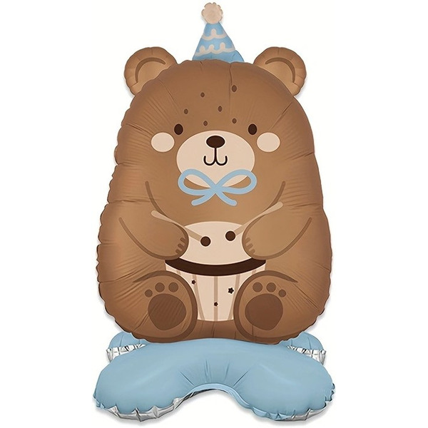 Шар 3D (24"/61 см) Фигура на подставке, Мишка в голубом колпачке, 1 шт.