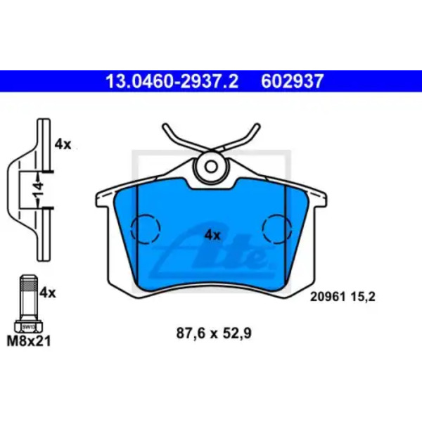 Тормозные колодки дисковые задняя ось ATE 13.0460-2937.2