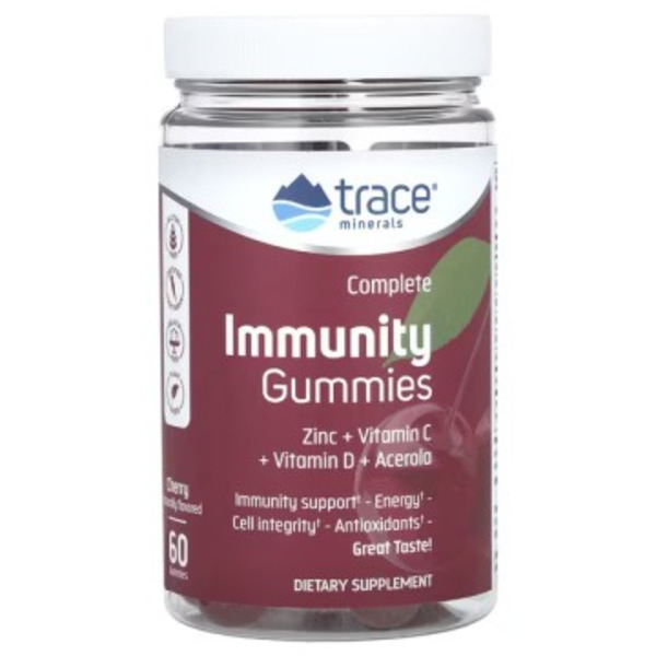 Trace Minerals, Complete Immunity, со вкусом вишни, жевательные таблетки, 60 шт.