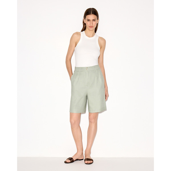 Шорты бермуды изо льна и района, зеленый оливковый