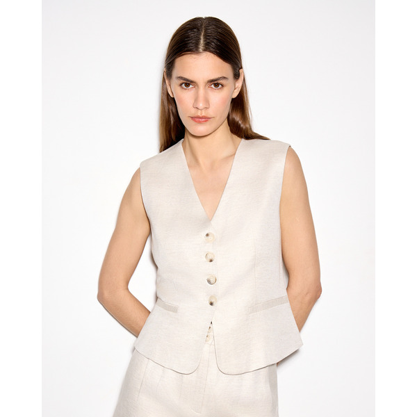 Классический жилет из вискозы и льна, бежевый