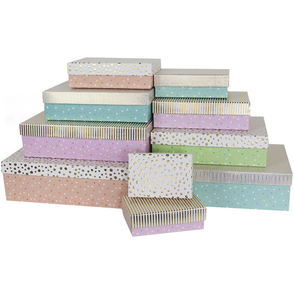 Набор коробок Розово-голубое конфетти, Мультиколор, Металлик, 35*25*10 см, 9 шт.