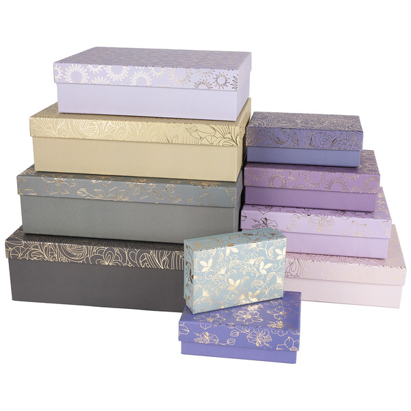 Набор коробок Цветочный узор, Ассорти, Металлик, 35*25*10 см, 9 шт. в упак.