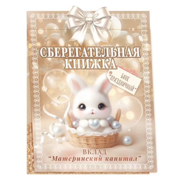 Открытка-конверт для денег, Сберегательная книжка, Вклад "Материнский капитал", 16,3*21,5 см, 1 шт.