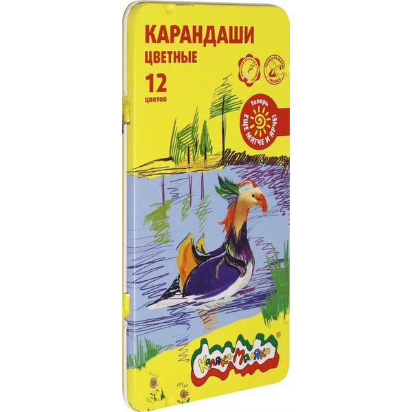 Карандаши цветные Каляка-Маляка шестигранные с заточкой в металлическом пенале (12 цветов)