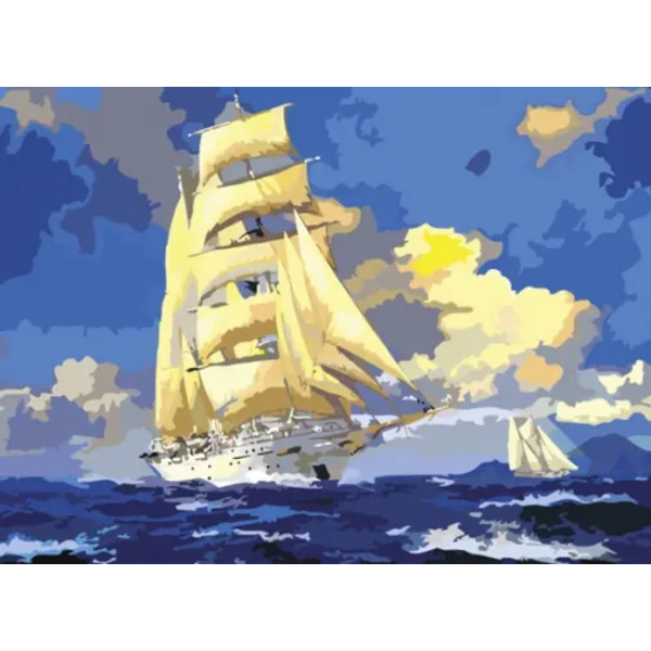 Картина по номерам с акриловыми красками. Парусник, А3