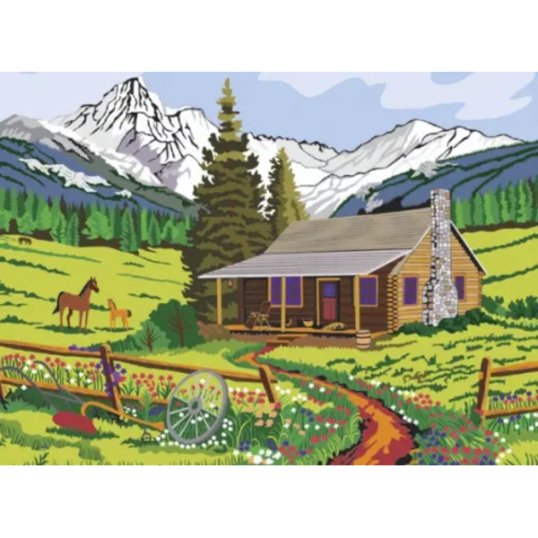 Картина по номерам с акриловыми красками. Домик в горах, А3