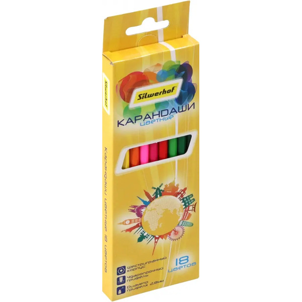 Карандаши цветные "Солнечная коллекция", шестигранные, 18 цветов