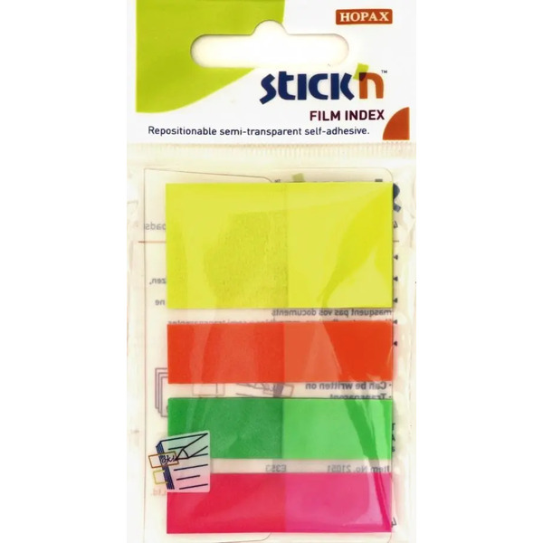 Закладки самоклеящиеся, пластиковые (25 листов, 25x45, 12x45 мм, 4 цвета)