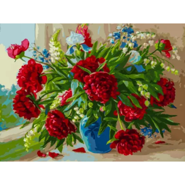 Живопись на холсте. Красные пионы