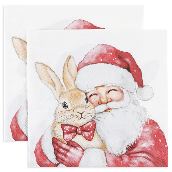 Сервировочные салфетки, Дед Мороз с кроликом, 33*33 см, 20 шт.