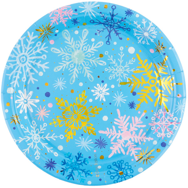 Тарелки (7"/18 см) Волшебные снежинки, Голубой, Металлик, 6 шт.