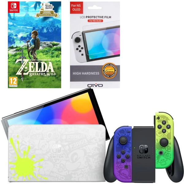 Игровая приставка Nintendo Switch OLED 64GB (Splatoon 3 Edition) + Игра The Legend of Zelda: Breath of the Wild + Защитная плёнка OIVO