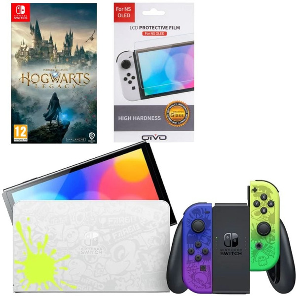 Игровая приставка Nintendo Switch OLED 64GB (Splatoon 3 Edition) + Игра Hogwarts Legacy + Защитная плёнка OIVO