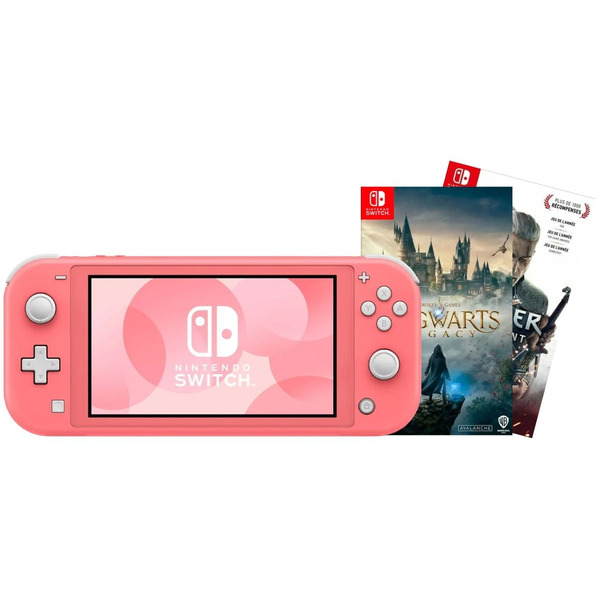 Игровая приставка Nintendo Switch Lite Coral (кораллово-розовый) + Игра Hogwarts Legacy + Игра Ведьмак 3: Дикая охота