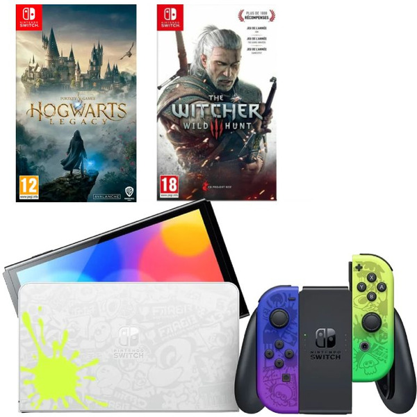 Игровая приставка Nintendo Switch OLED 64GB (Splatoon 3 Edition) + Игра Hogwarts Legacy + Игра Ведьмак 3: Дикая охота