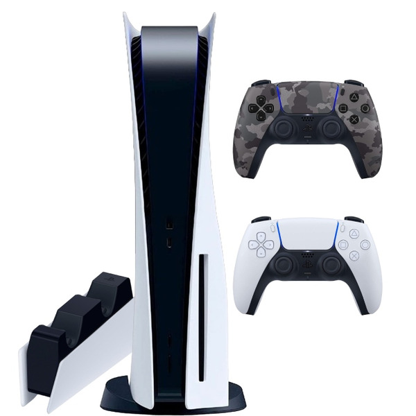 Sony PlayStation 5 (PS5, CFI-1200A, JP) + 2-й геймпад (серый камуфляж) + зарядная станция